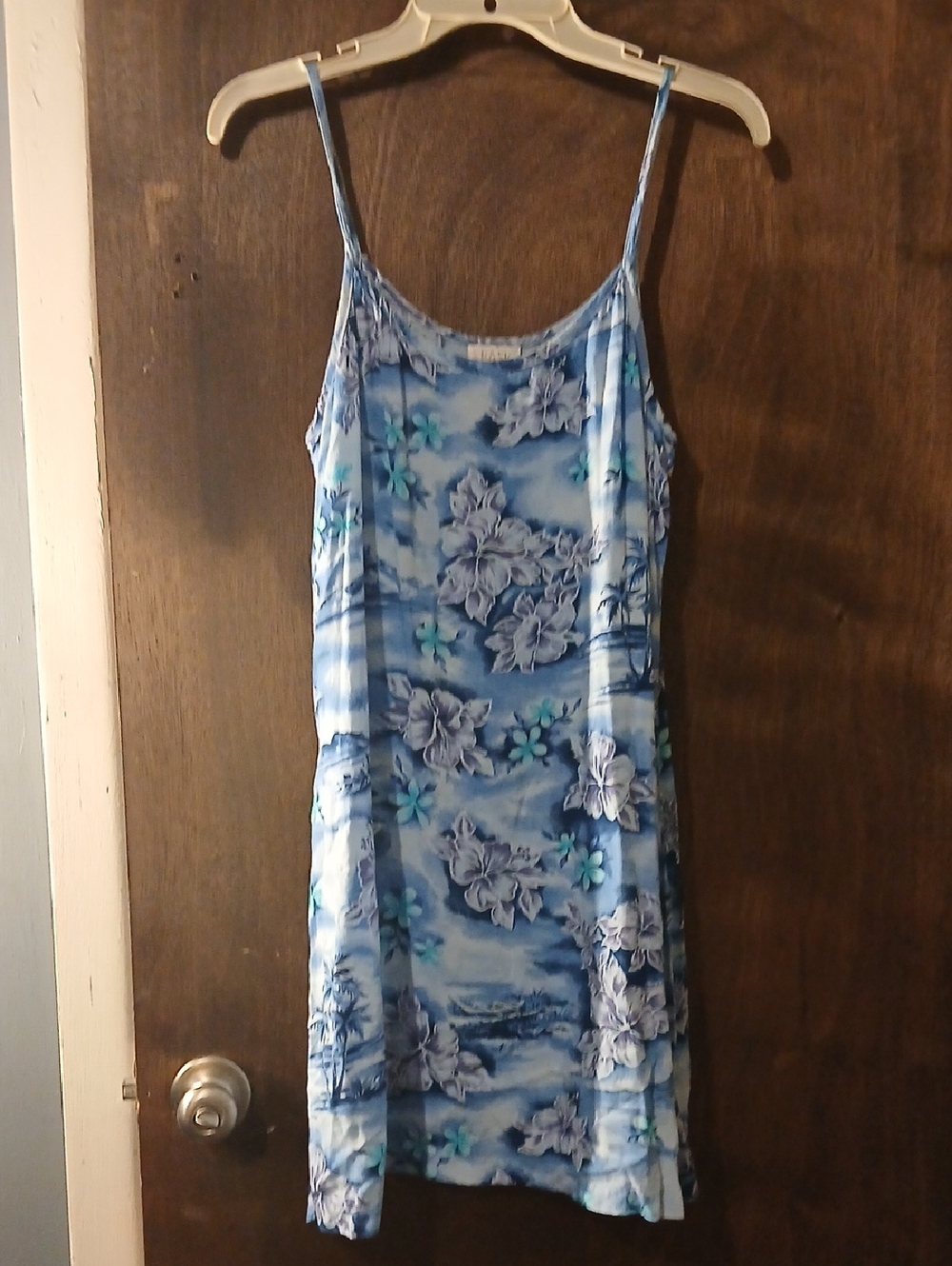 Blue Floral Spaghetti-Strap Swim Coverup